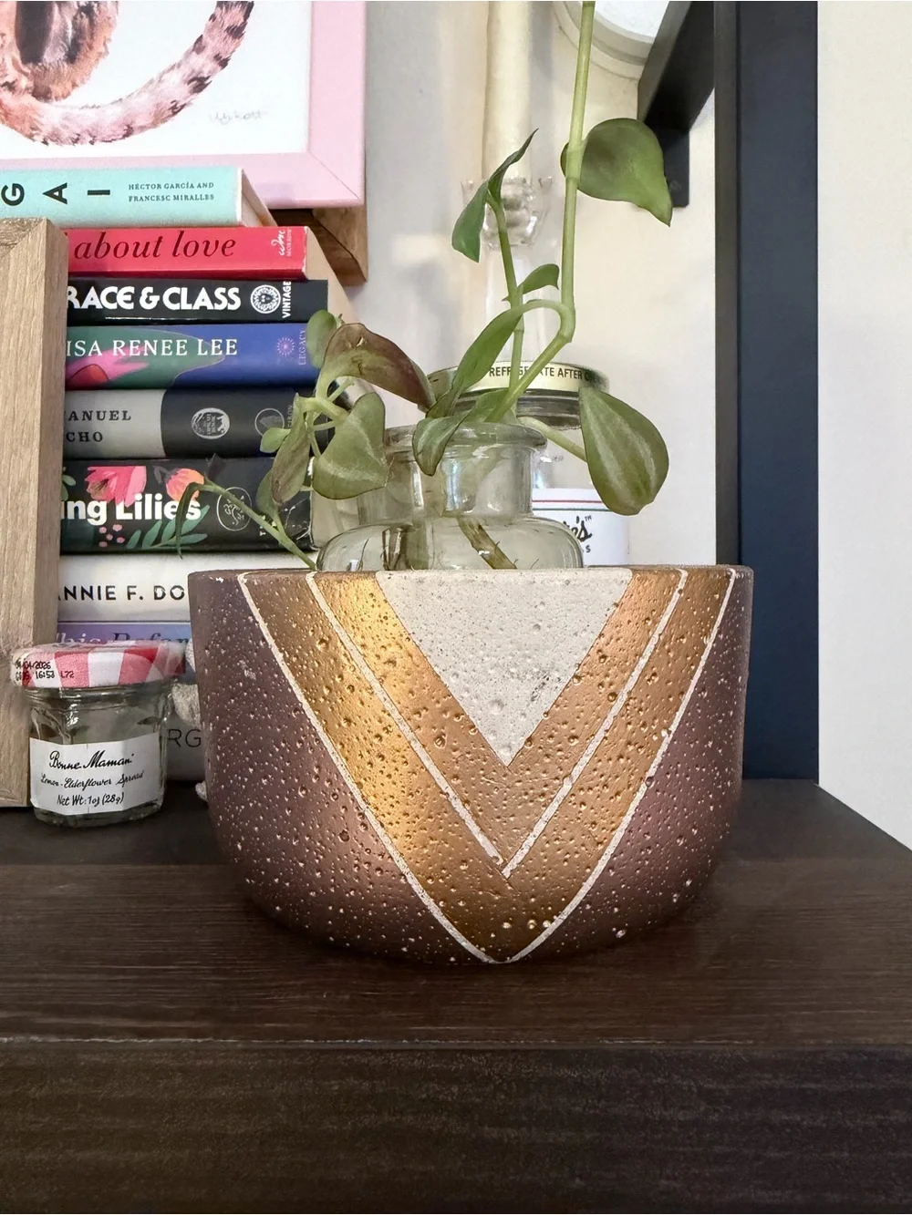 Modern Bronze Geometric Boutique Ceramic Planter w/ Drainage